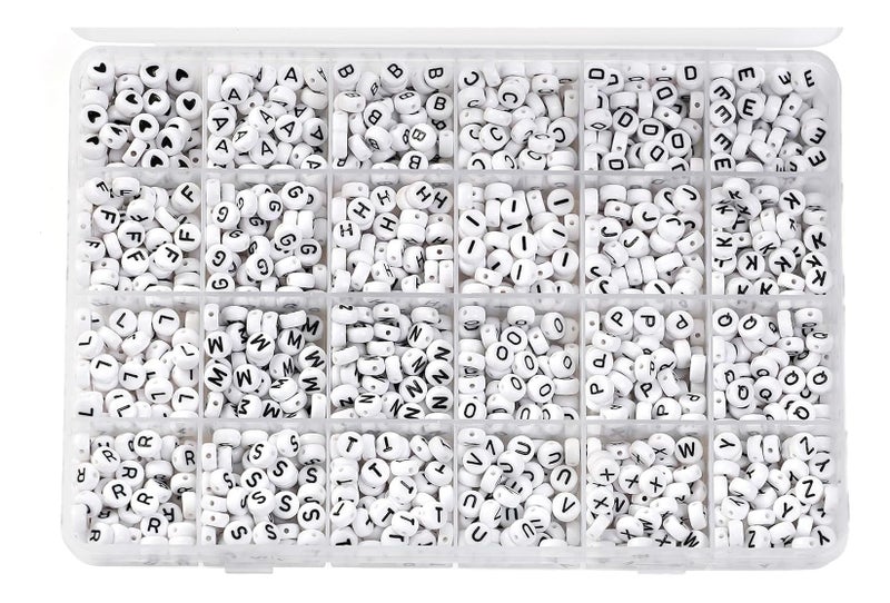 Incraftables 1200pcs Round Letter Beads for Jewelry Making (7mm). A-Z Letters Black Alphabet for DIY Friendship Bracelets & Crafts. ABC Circle & Heart Bead w/Elastic String, Clasps & Organizer Box - Image 4
